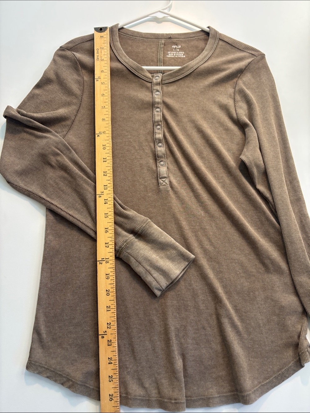 aerie Brown Long Sleeve Henley Top -640sku - Picture 5 of 6